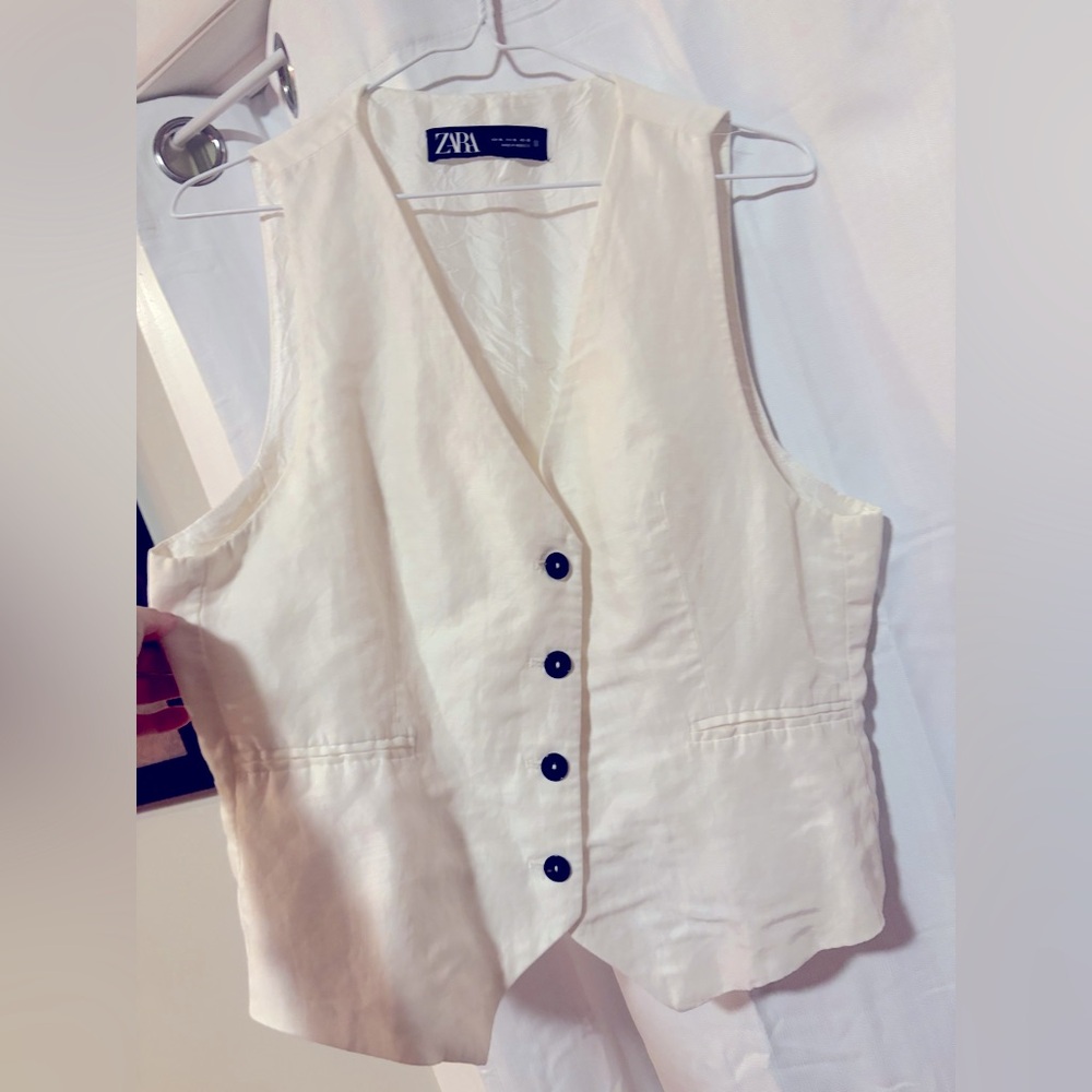 Zara Women's White Linen Vest - Size XL